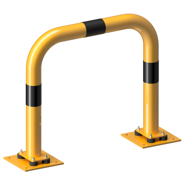 Anti-nudge hoop | flexible, tiltable | steel tube  76 mm | yellow / black | total width: 750 mm | height above ground: 650 mm